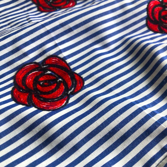 Vintage Striped Rose-Embroidered Péplum Top ✨ Lasies size M - Picture 4 of 8